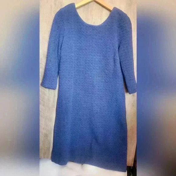 Anthropologie Ganni Lousa Shift Dress Mini Blue 3/4 Sleeves Size Small - Picture 2 of 9